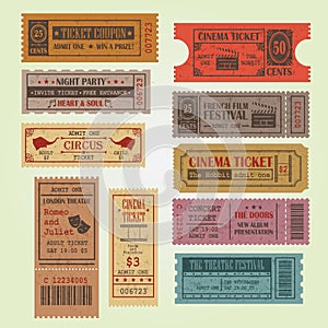 Set of vintage vector tickets photo