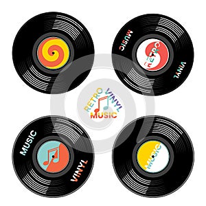 Set vintage vinyl record. Icon, design element isolated on white background