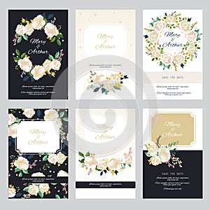 Set of vintage wedding invitation cards.