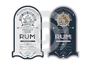 Set of vintage whiskey labels, banners and other designs. Ethnic elements in thin line style. Emblem of the alcohol