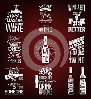 Set of vintage wine typographic quotes