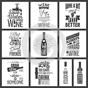 Set of vintage wine typographic quotes