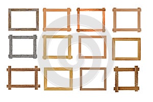 Set of Vintage wood picture frame isolated on white