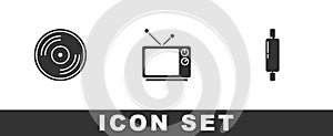 Set Vinyl disk, Retro tv and Rolling pin icon. Vector