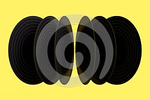 Set of vinyl LP records with label isolated on monochrome background.