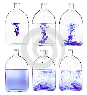 Set of violet ink solutions in water isolated