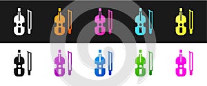 Set Violin icon isolated on black and white background. Musical instrument. Vector