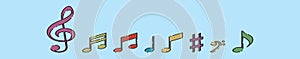 Set of violin keys cartoon icon design template with various models. vector illustration isolated on blue background