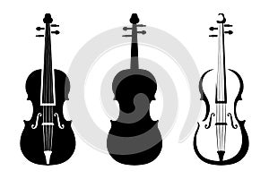 Set of violins. Vector black silhouettes.