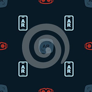 Set Virtual reality glasses, Augmented AR and on seamless pattern. Vector