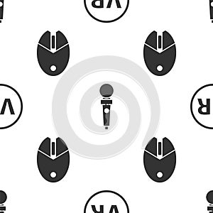 Set Virtual reality glasses, Joystick for arcade machine and Computer mouse gaming on seamless pattern. Vector