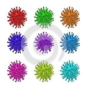 Set of virus bacteria cells. 3D render collection of images isolated on white background. Flu, influenza, coronavirus model. Covid