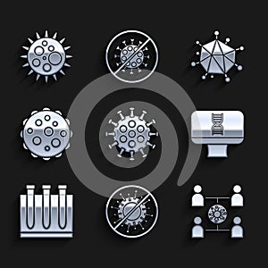 Set Virus, Stop virus, spread, DNA spiral and computer, Blood test, and icon. Vector
