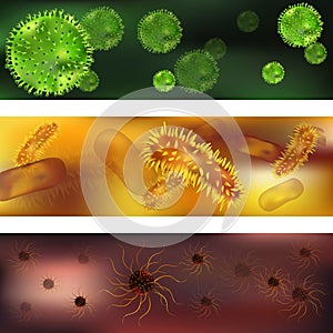 A set of viruses and bacteria. Viruses and bacteria under the microscope. An uninitiated cellular infectious agent that