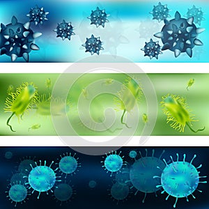 A set of viruses and bacteria. Viruses and bacteria under the microscope. Bacterial virus, microbial cells. Vector
