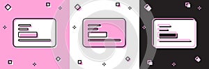 Set Visiting card, business card icon isolated on pink and white, black background. Corporate identity template. Vector
