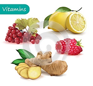 Set of vitamins to strengthen the immunity viburnum, lemon, ginger, raspberry