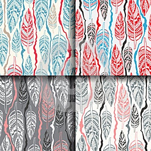 Set of vntage seamless patterns with tribal elements