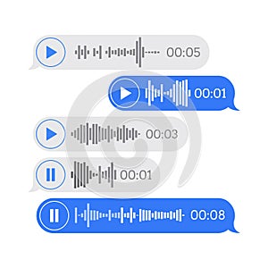 Set voice message icon with sound wave. Message bubble for social networks. Modern flat style vector illustration on a white