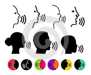 Set of voice recognition concept thin trendy logo. Voice control black line, online, flat adaptation design for web, mobile app, w
