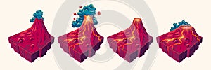 Set volcanic islands at various stages of a volcanic eruption, design elements for games