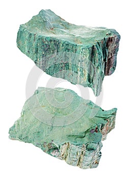 Set of Volkonskoite stones cutout on white