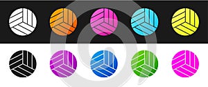 Set Volleyball ball icon isolated on black and white background. Sport equipment. Vector Illustration