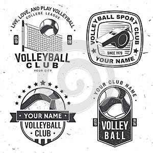 Set of Volleyball club badge, logo design. Vector illustration. For college league sport club, summer camp emblem, sign