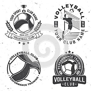 Set of Volleyball club badge, logo design. Vector illustration. For college league sport club, summer camp emblem, sign