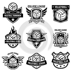 Set of volleyball sport emblems. Design element for poster, logo, label, emblem, sign, t shirt.