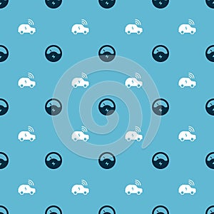 Set Voltmeter and Smart car system on seamless pattern. Vector