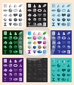 Set of volumetric geometrical colored shapes