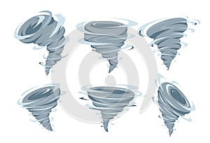Set of vortex from different formy on white background. Vector tornado in cartoon style
