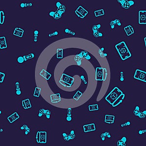Set VR controller game, 3d modeling, Gamepad and on seamless pattern. Vector