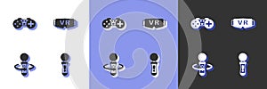 Set VR controller game, Gamepad, and Virtual reality glasses icon. Vector