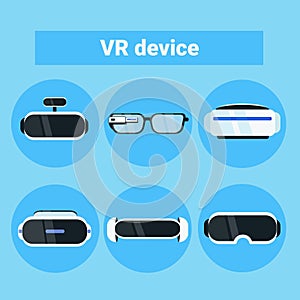 Set Of Vr Devices Icons Modern Virtual Reality Goggles, Glasses And Headset Collection