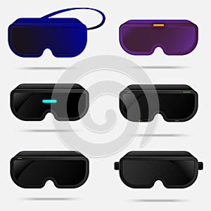 Set of VR Virtual glasses reality game interactive technology innovation icon element abstract background vector illustration