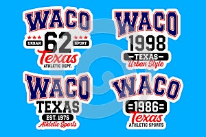 Set Waco Texas vintage college varsity badge labels