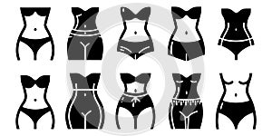 Set of waist Related Vector Line Icons. Includes such Icons as figure, silhouette, sports, nutrition, fitness, workout