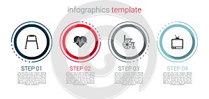 Set Walker, Heart rate, Wheelchair and Retro tv. Business infographic template. Vector