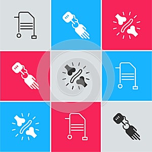 Set Walker, Prosthesis hand and Joint pain, knee pain icon. Vector