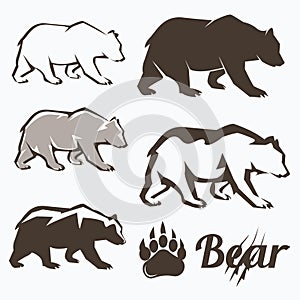 Set of walking bear silhouettes