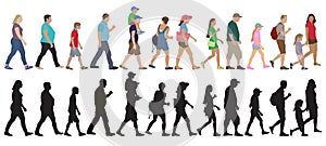 Set of walking people crowd and silhouettes, isolated. Vector illustration photo