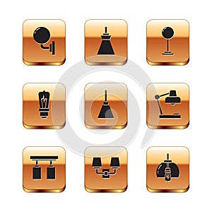 Set Wall lamp or sconce, Led track lights and lamps, Chandelier, Light bulb, Floor, and Lamp hanging icon. Vector