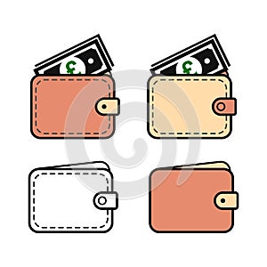 Set of Wallet pound icon, finance flat symbol, economy deposit cash vector illustration