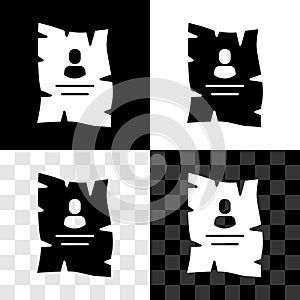 Set Wanted western poster icon isolated on black and white, transparent background. Reward money. Dead or alive crime