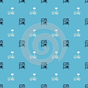 Set Warehouse interior with boxes and Electronic scales on seamless pattern. Vector