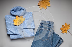 set of warm autumn clothes