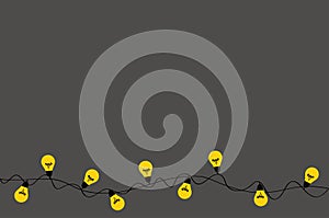 A set of warm light bulb garlands, holiday decorations. The lamps. Glowing Christmas lights. Vector on dark grey background