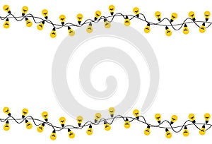 A set of warm light bulb garlands, holiday decorations. The lamps. Glowing Christmas lights. Vector on dark white background